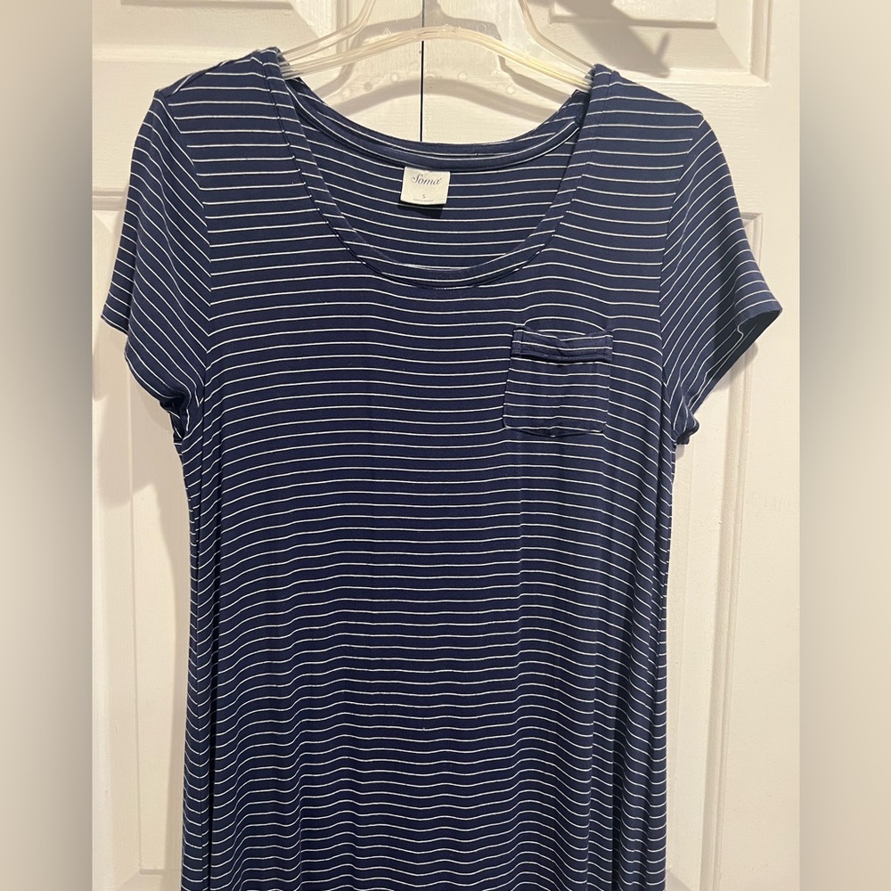 SOMA 💙Short Sleeve, Long Sleep Shirt - Navy Blue with White Stripes -Nightshirt - Picture 3 of 8